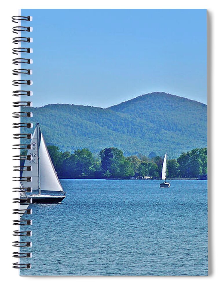 Smith Mountain Lake Sailboats Spiral Notebook featuring the photograph Sailors In Motion by The James Roney Collection