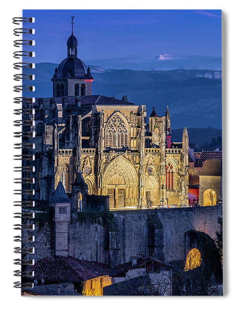Saint-antoine-l'abbaye Spiral Notebook featuring the photograph Saint-Antoine-l'Abbaye - blue hour by Olivier Parent