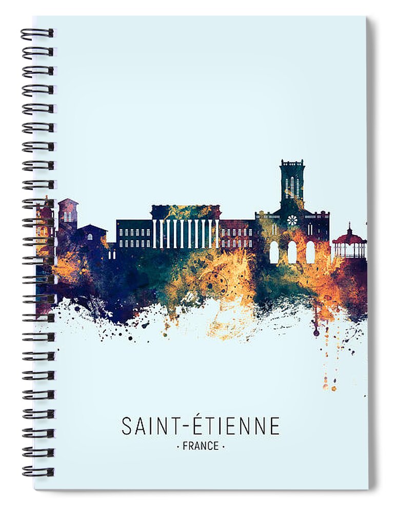 Saint-Étienne Spiral Notebook featuring the digital art Saint-Etienne France Skyline #90 by Michael Tompsett