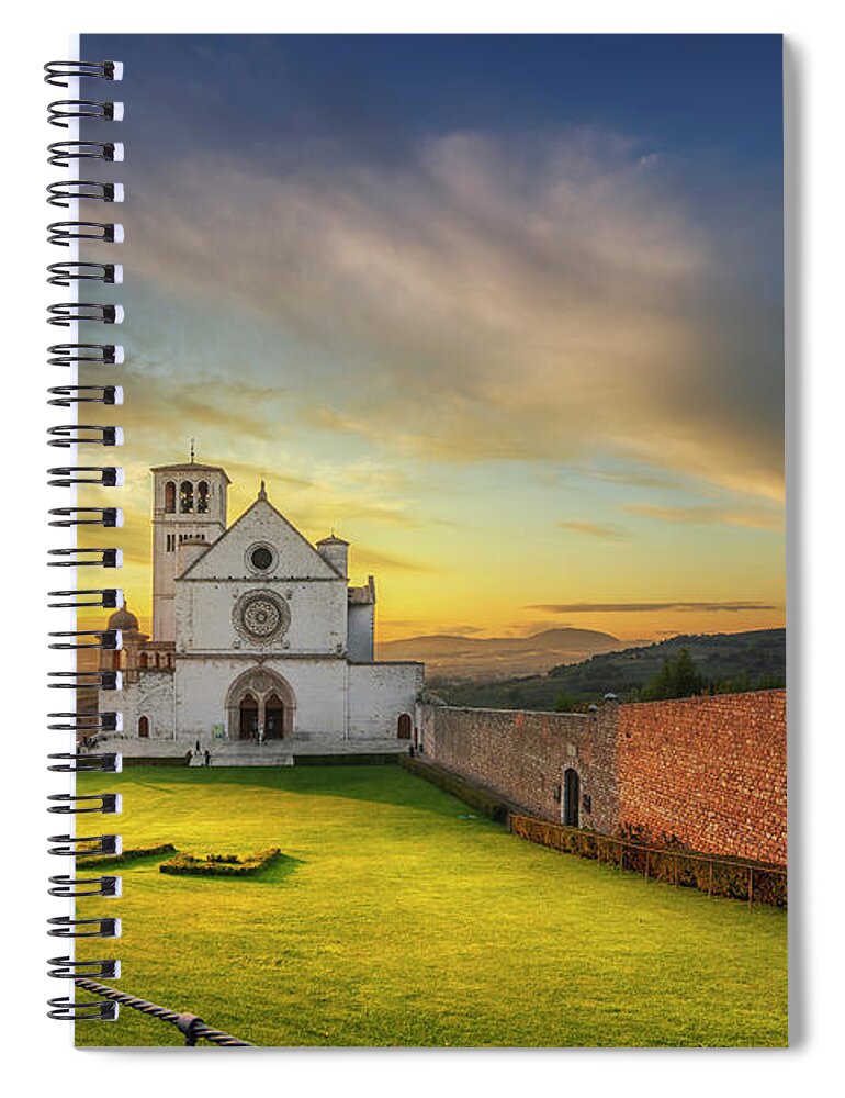 Assisi Spiral Notebook featuring the photograph Saint Francis of Assisi Basilica church at sunset. Umbria, Italy. by Stefano Orazzini
