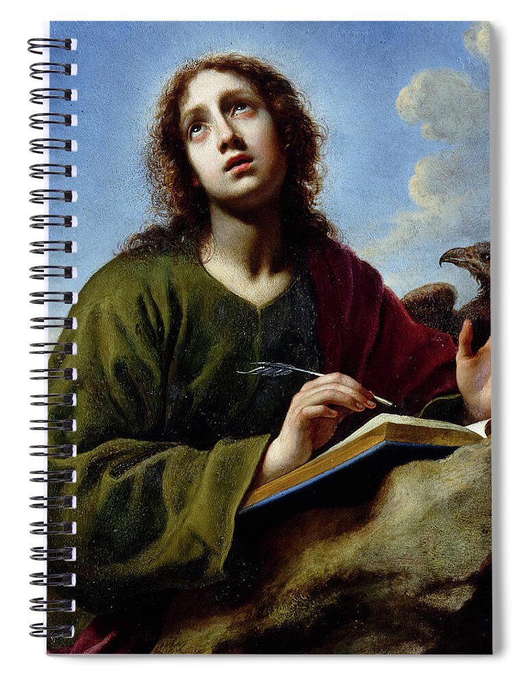 Carlo Dolci Spiral Notebook featuring the painting Saint John the Evangelist Writing the Book of Revelation by Carlo Dolci