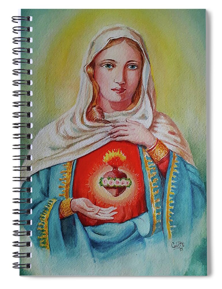 Saint Mary Spiral Notebook featuring the painting Saint Mary s sacred heart by Carolina Prieto Moreno