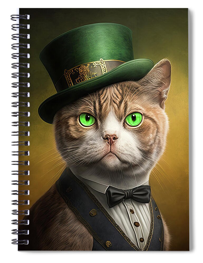 Cat Spiral Notebook featuring the digital art Saint Patricks Day Cat 06 by Matthias Hauser