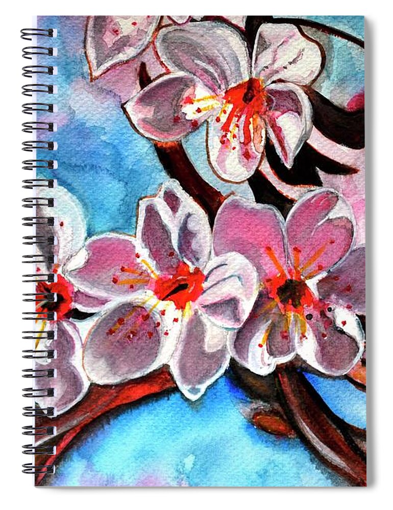 Sakura Spiral Notebook featuring the painting Sakura flowers Japanese Cherry Blossom by Manjiri Kanvinde