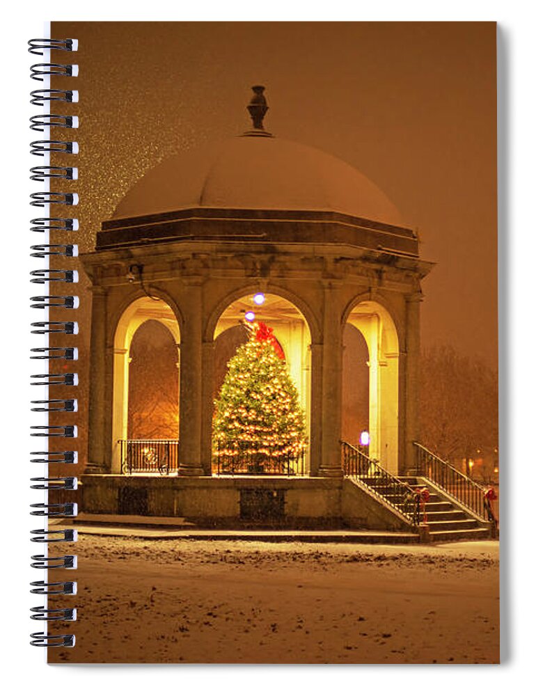Salem Spiral Notebook featuring the photograph Salem Common Bandstand Christmas Tree in Snow by Toby McGuire