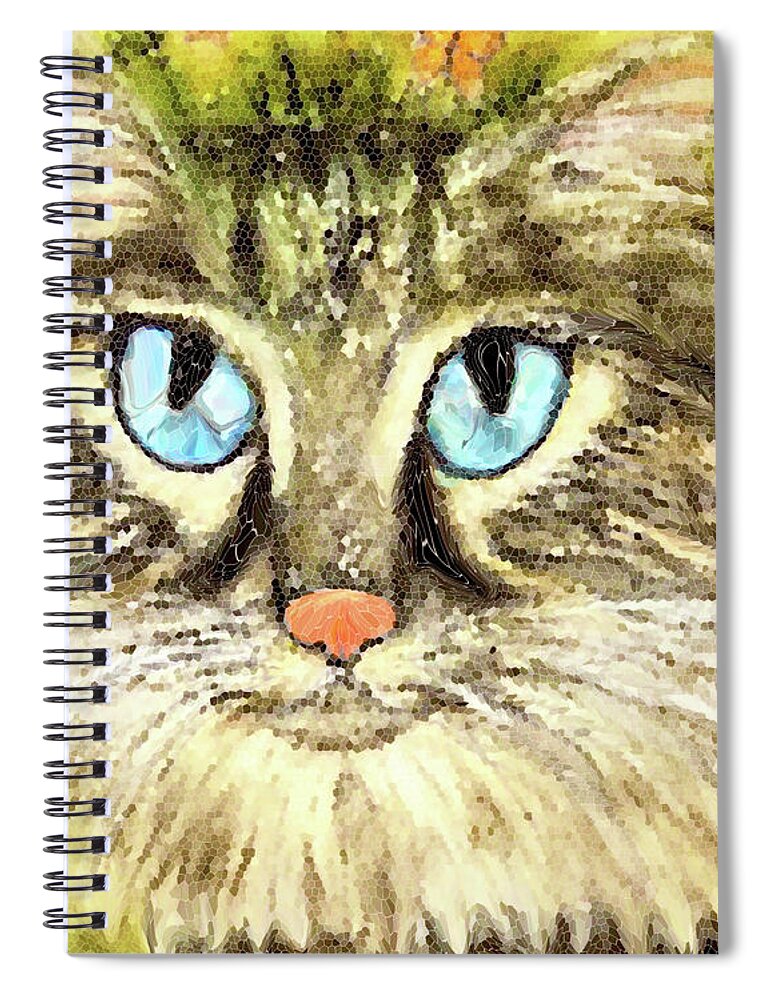 Cat Eyes Spiral Notebook featuring the painting Sammy Kitty Mosaic painting by Bonnie Marie
