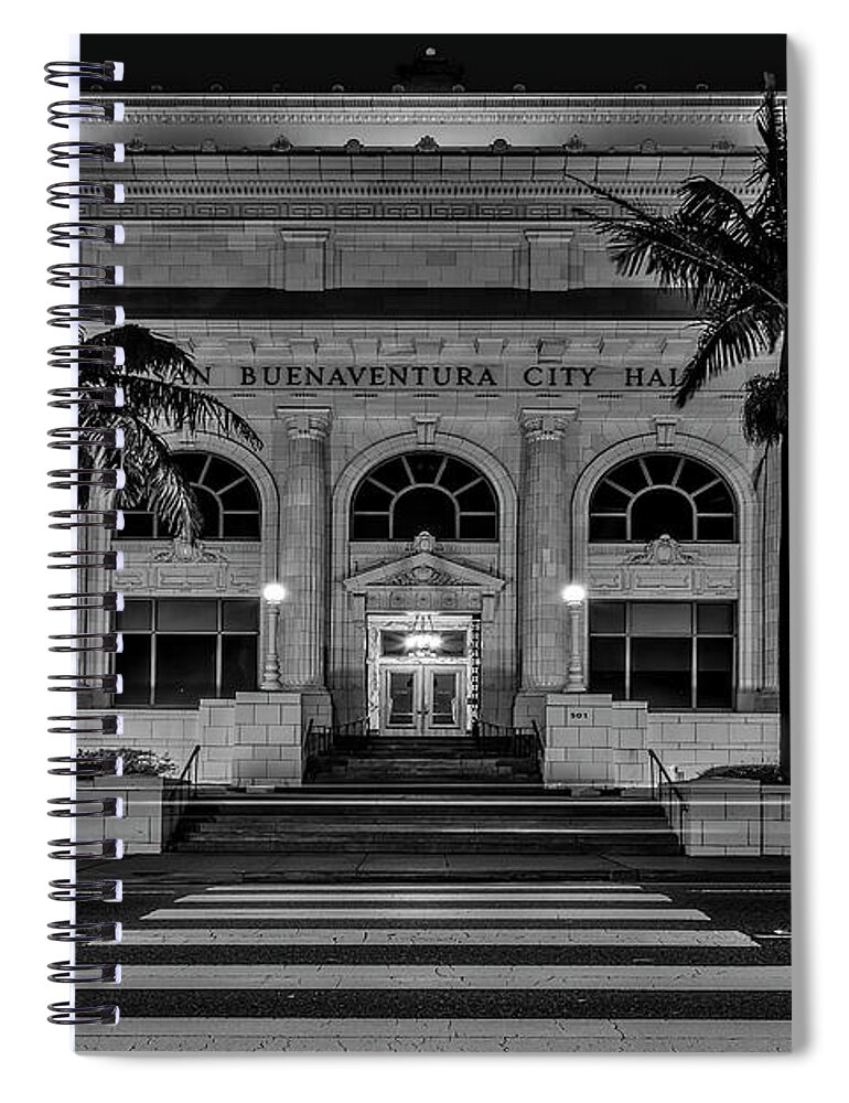 San Buenaventura City Hall Spiral Notebook featuring the photograph San Buenaventura City Hall CA BW by Susan Candelario