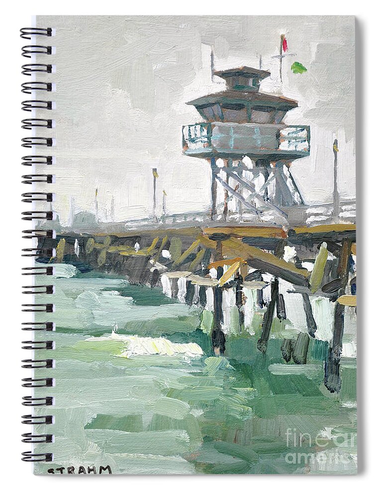 San Clemente Spiral Notebook featuring the painting San Clemente Pier - San Clemente, California by Paul Strahm