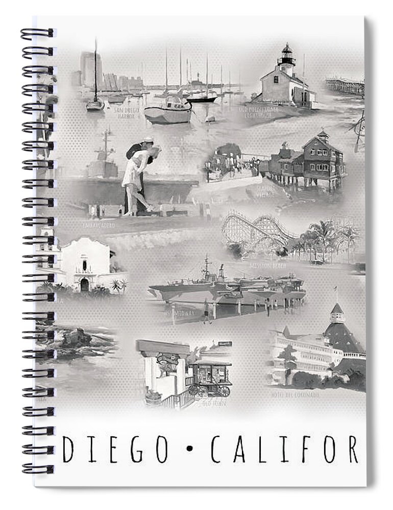 San Diego Spiral Notebook featuring the painting San Diego California Poster by Paul Strahm