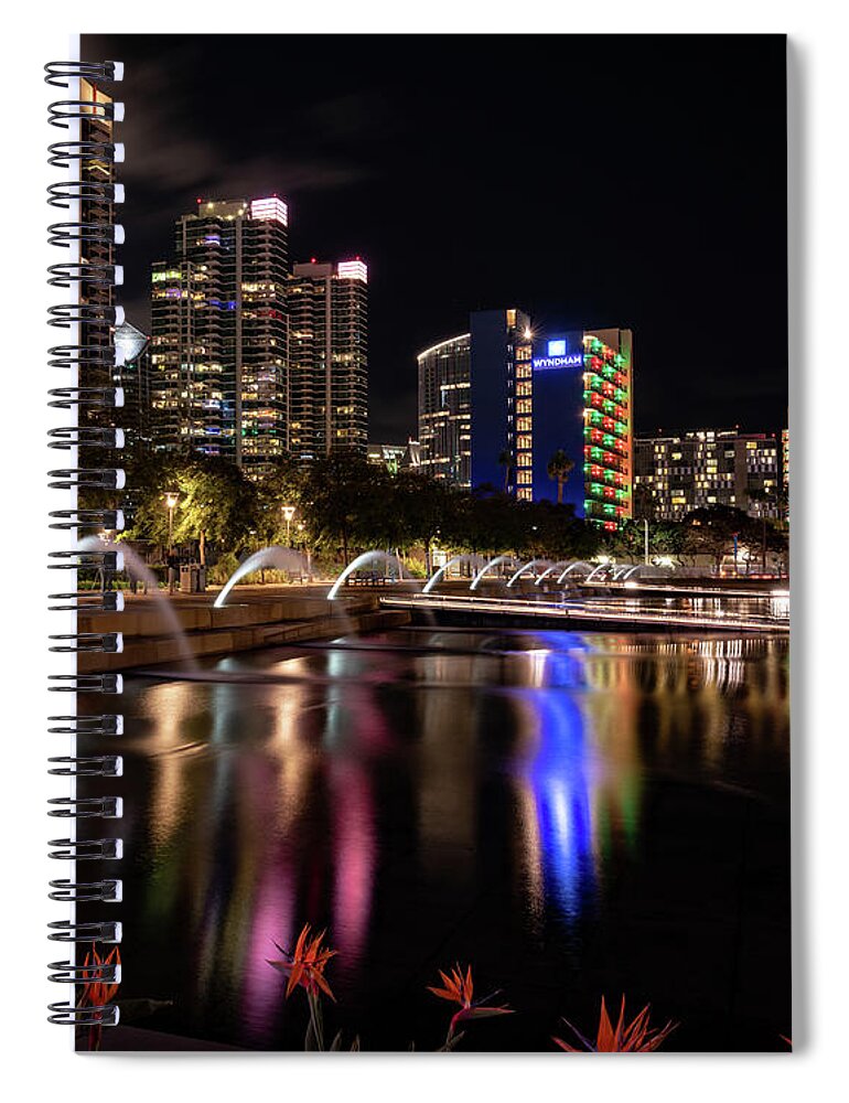 California Spiral Notebook featuring the photograph San Diego's Waterfront Park at Night by David Levin