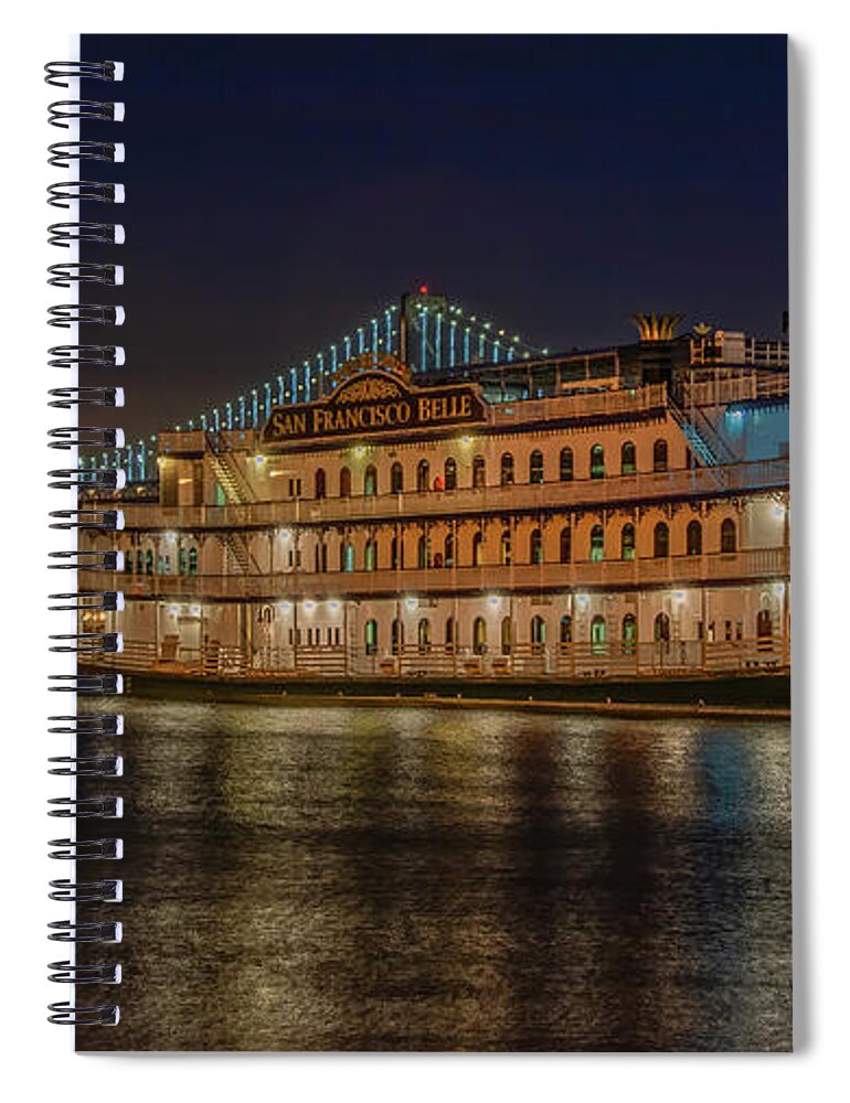 Ship Spiral Notebook featuring the photograph San Francisco Belle at Night by Marcy Wielfaert