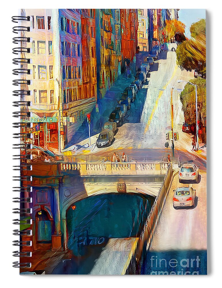Wingsdomain Spiral Notebook featuring the photograph San Francisco Stockton Street Tunnel in Vibrant Colors 20210108 by Wingsdomain Art and Photography