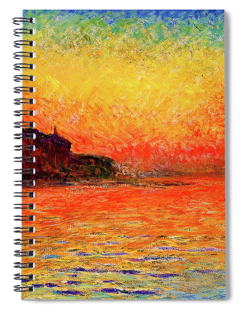 San Giorgio Maggiore At Dusk Spiral Notebook featuring the digital art San Giorgio Maggiore at Dusk by Claude Monet - digital enhancement by Nicko Prints