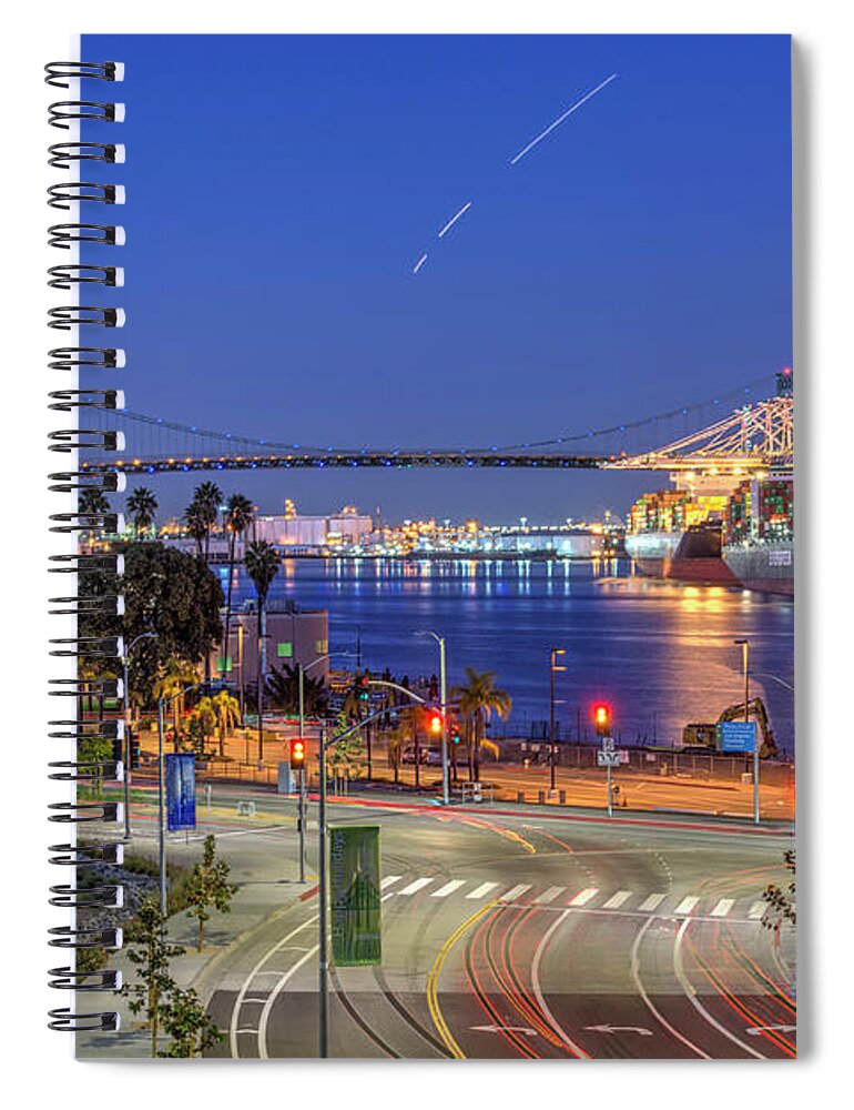 Waterfront Spiral Notebook featuring the photograph San Pedro Port of LA Waterfront by David Zanzinger