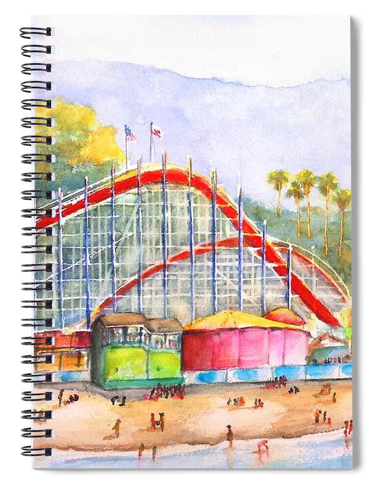 Santa Cruz Spiral Notebook featuring the painting Santa Cruz Beach Boardwalk by Carlin Blahnik CarlinArtWatercolor