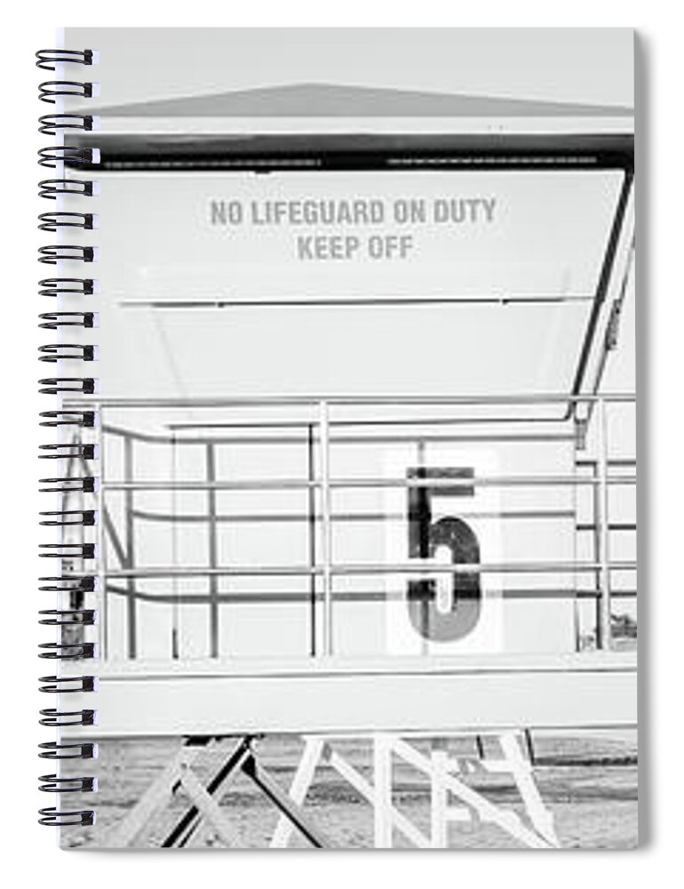 America Spiral Notebook featuring the photograph Santa Cruz Lifeguard Stand Five Black and White Panorama Photo by Paul Velgos