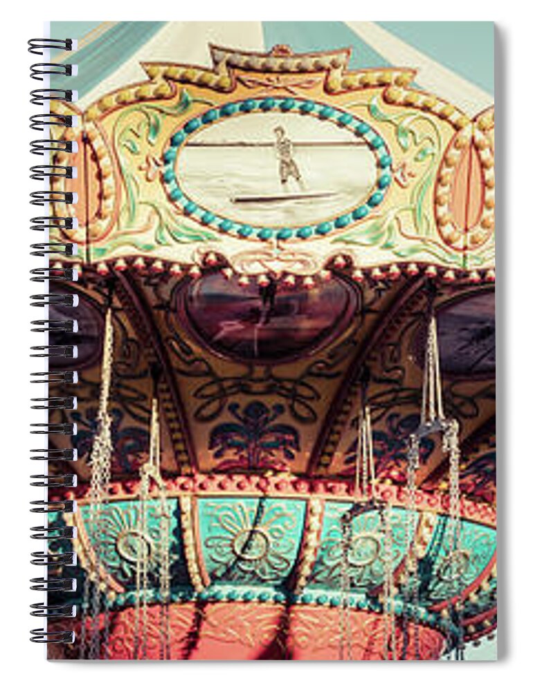 America Spiral Notebook featuring the photograph Santa Cruz Sea Swings Ride Retro Panorama Photo by Paul Velgos