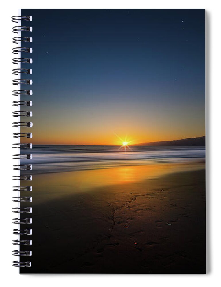 Santa Monica Spiral Notebook featuring the photograph Santa Monica Beach Sunset by Mark Andrew Thomas