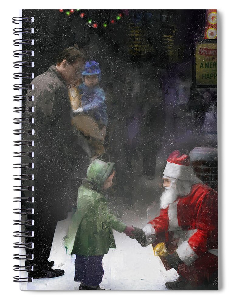 Chicago Spiral Notebook featuring the painting Santa Says Thank You - Chicago State Street 1960s by Glenn Galen