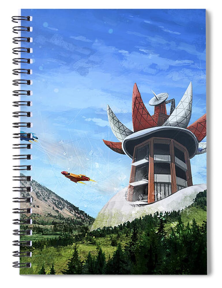 Scifi Spiral Notebook featuring the digital art Saotome Institute take off by Andrea Gatti