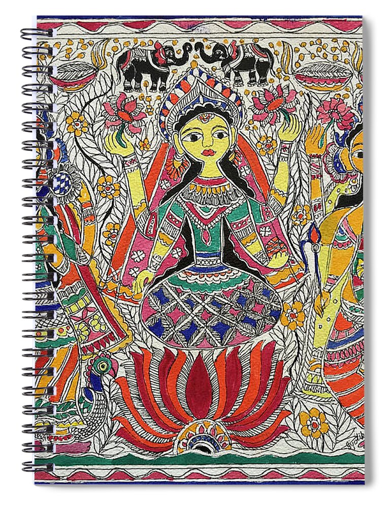  Spiral Notebook featuring the painting Saraswati, Laxmi Ganesh by Jyotika Shroff