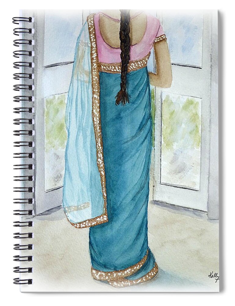 Sari Spiral Notebook featuring the painting Sari from India by Kelly Mills