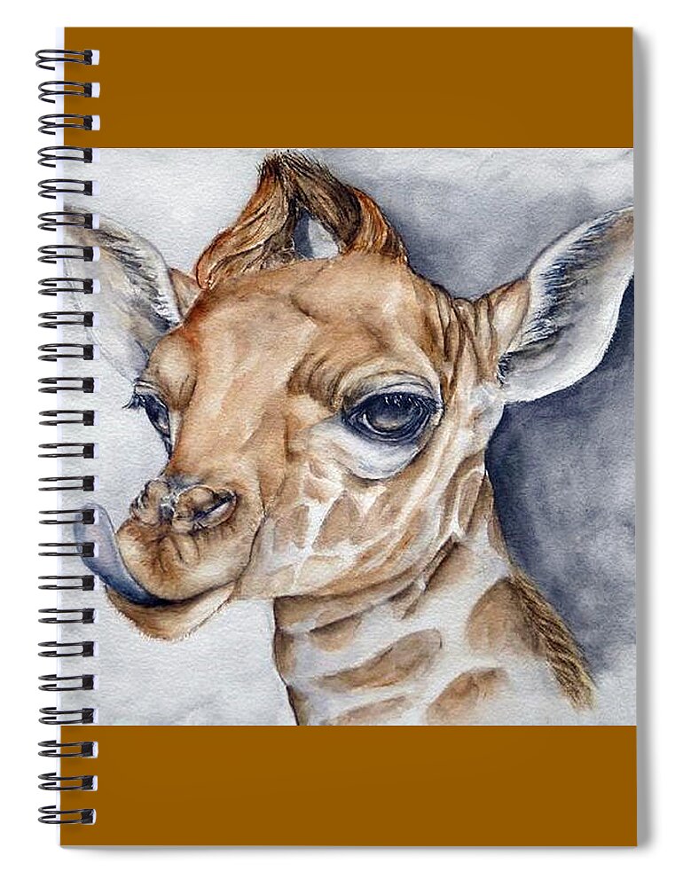 Giraffe Spiral Notebook featuring the painting Sassy Little Giraffe by Kelly Mills