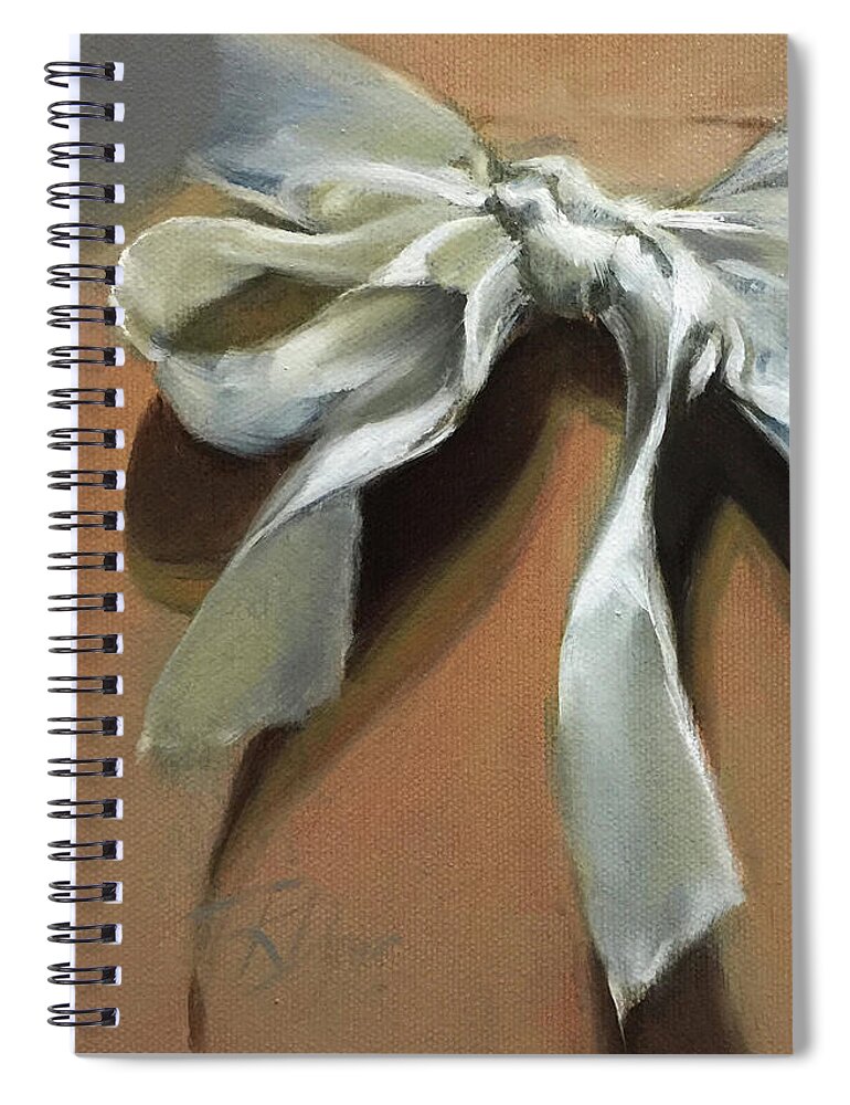 White Satin Bow Spiral Notebook featuring the painting Satin Bow by Roxanne Dyer