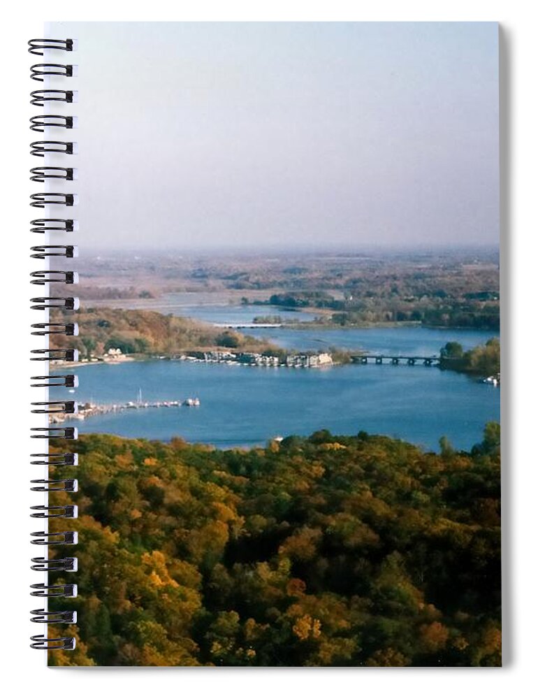Saugatuck Spiral Notebook featuring the photograph Saugatuck Michigan Harbor Aerial Photograph by Michelle Calkins