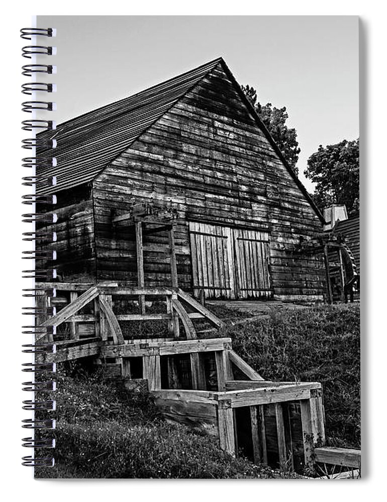 Saugus Spiral Notebook featuring the photograph Saugus Iron Works National Park Saugus Massachusetts Mills wooden buildings Black and White by Toby McGuire