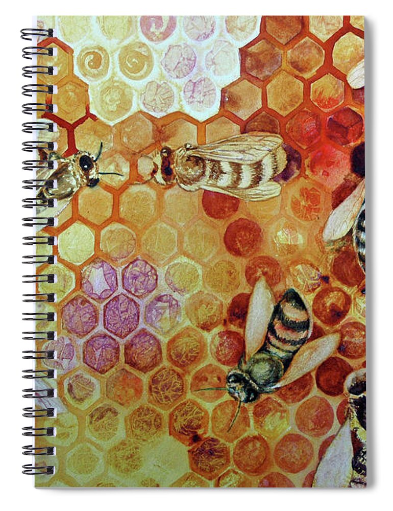  Spiral Notebook featuring the painting Save The Bees by Helen Klebesadel