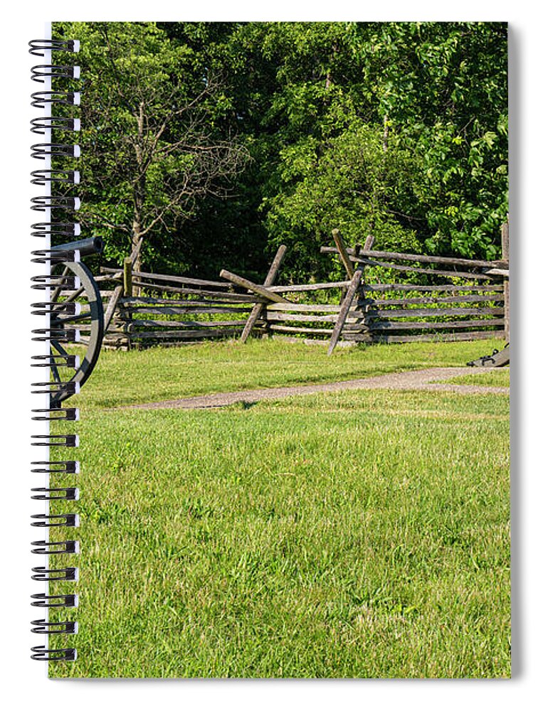 Gettysburg Spiral Notebook featuring the photograph Sawbuck Fence and Civil War Cannons by Bob Phillips