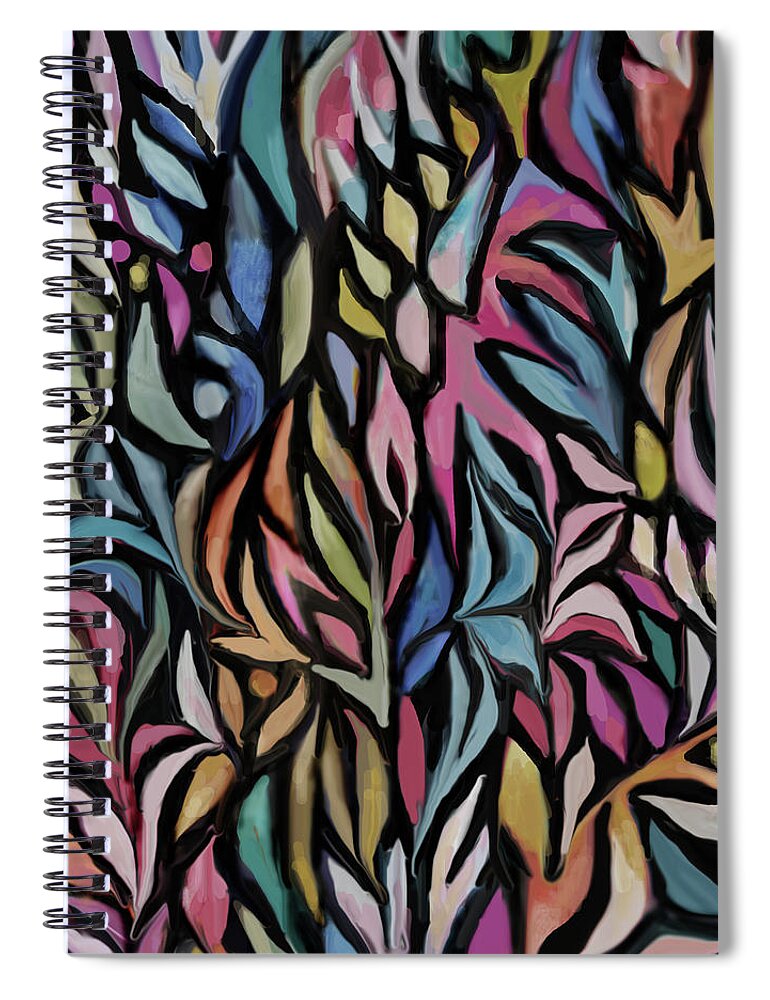 Abstract Flowers Spiral Notebook featuring the digital art Scattered Flowers by Jean Batzell Fitzgerald