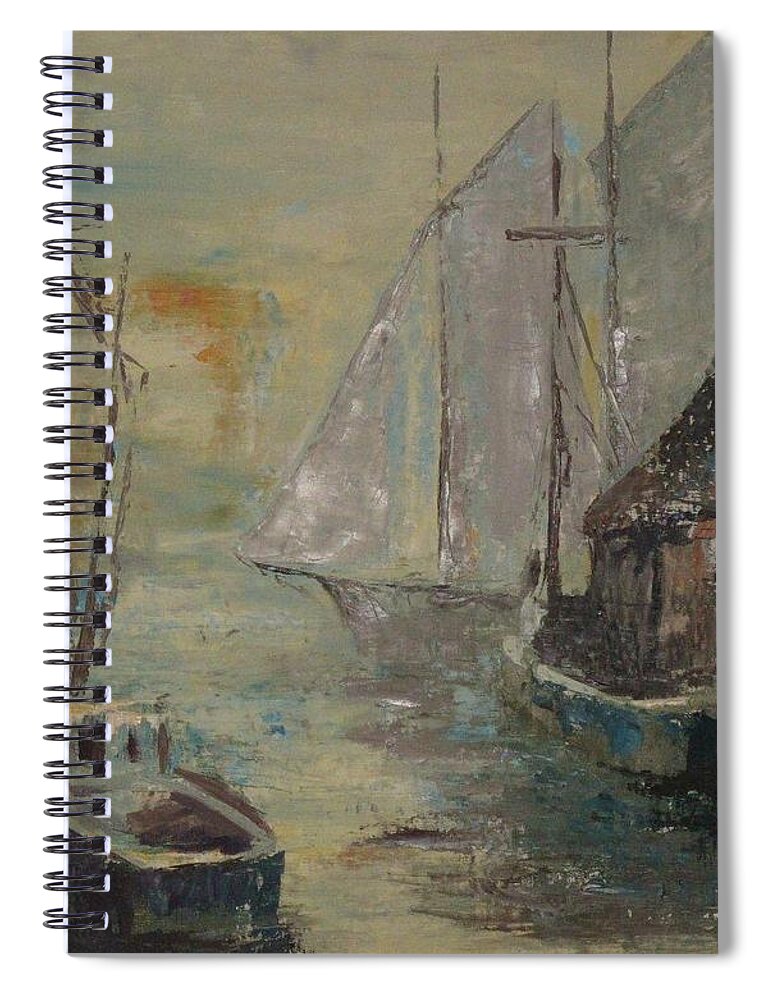 Oil Painting Spiral Notebook featuring the painting Schooner in the Harbor by B Rossitto