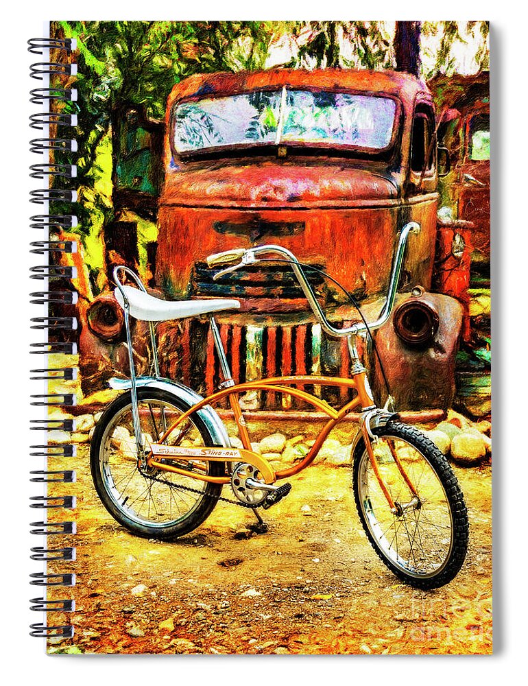 Belfry Spiral Notebook featuring the photograph Schwinn Coppertone Deluxe Sting-Ray by Craig J Satterlee