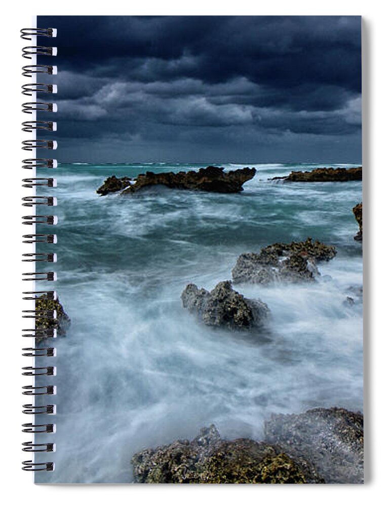 Sea Ocean Rough Weather Rocks Clouds Waves Blue Sea Surge Storm Bahamas Spiral Notebook featuring the photograph Sea Break by Montez Kerr