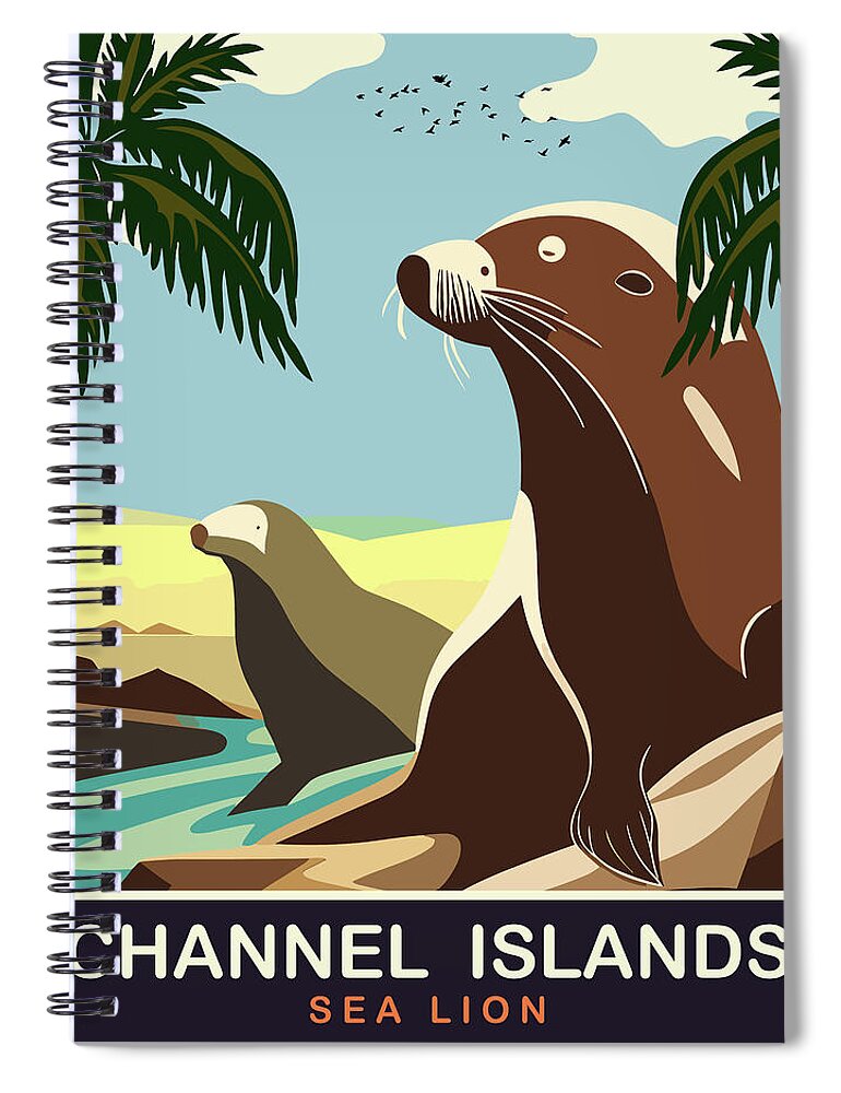 Sea Lion Spiral Notebook featuring the digital art Sea Lion, Channel Islands, CA by Long Shot