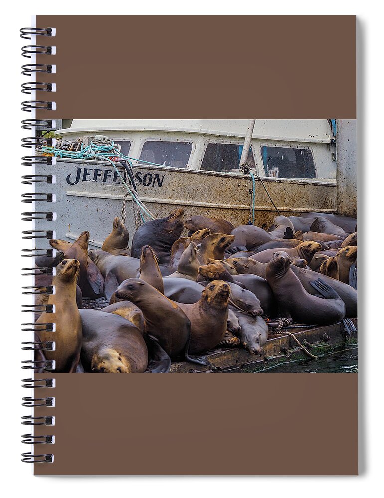 Sea Lions Spiral Notebook featuring the photograph Sea Lions in the Elkhorn Slough 114 by James C Richardson