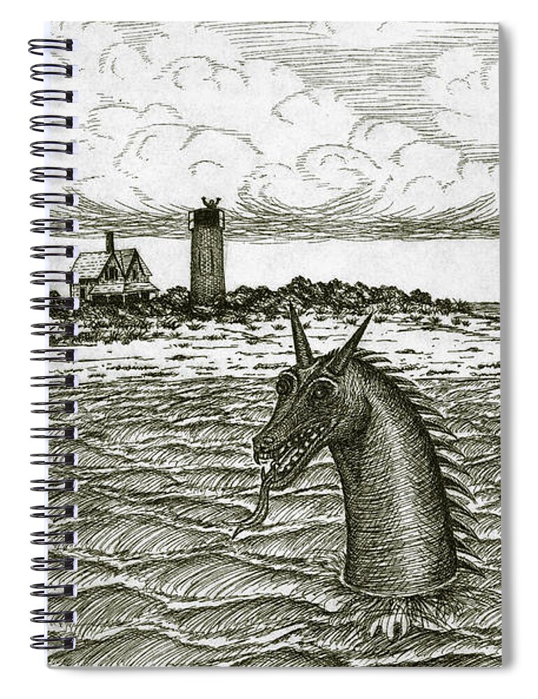 Barnstable Spiral Notebook featuring the mixed media Sea Serpent of Barnstable Harbor by Charles Harden