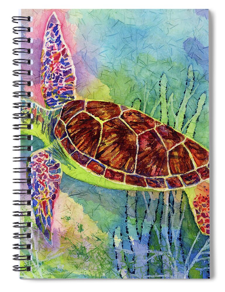 Turtle Spiral Notebook featuring the painting Sea Turtle-pastel colors by Hailey E Herrera