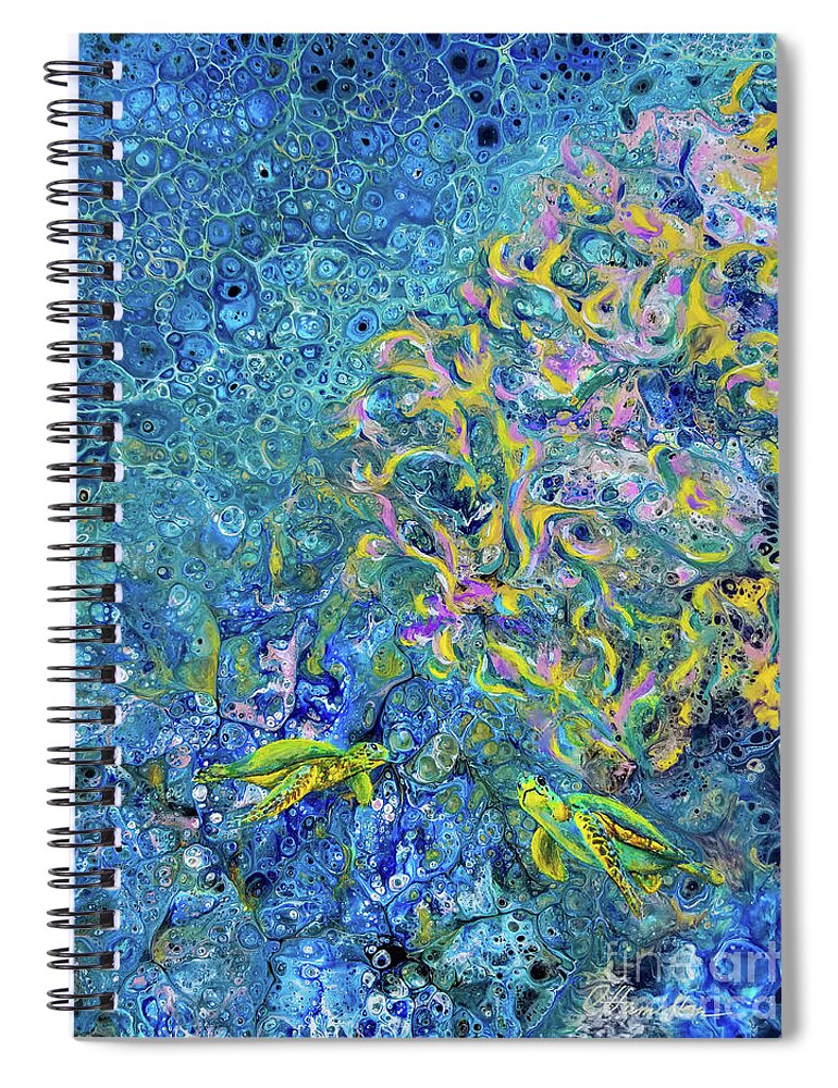 Sea Turtle Spiral Notebook featuring the painting Sea Turtles and Coral Reef by Olga Hamilton
