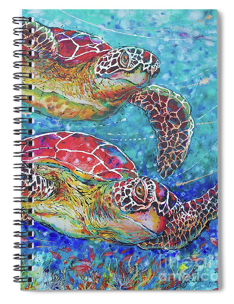  Spiral Notebook featuring the painting Sea Turtles on Coral Reef II by Jyotika Shroff