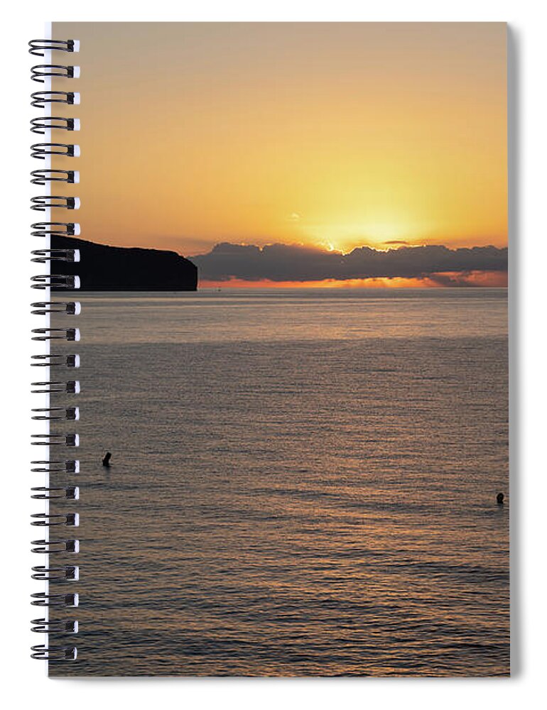 Mediterranean Sea Spiral Notebook featuring the photograph Sea water and golden sky at sunrise, Mediterranean coast by Adriana Mueller