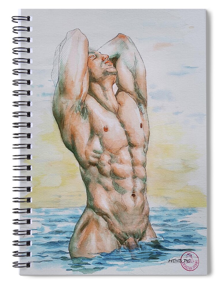 Watercolor Spiral Notebook featuring the painting Sea Wind by Hongtao Huang