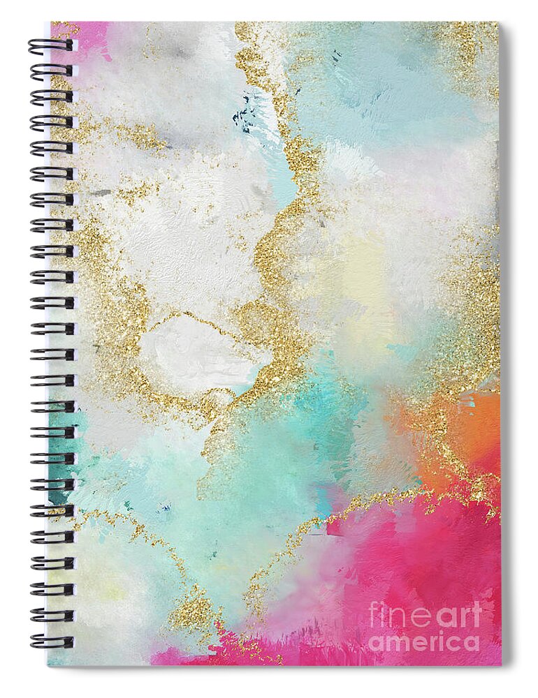 Watercolor Spiral Notebook featuring the painting Seafoam Green, Pink And Gold by Modern Art