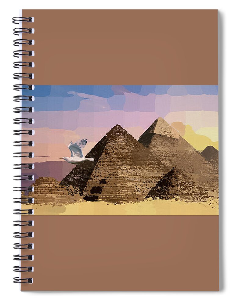 Abstract Spiral Notebook featuring the mixed media Seagull Flying by Pyramids Abstract Realism by Shelli Fitzpatrick