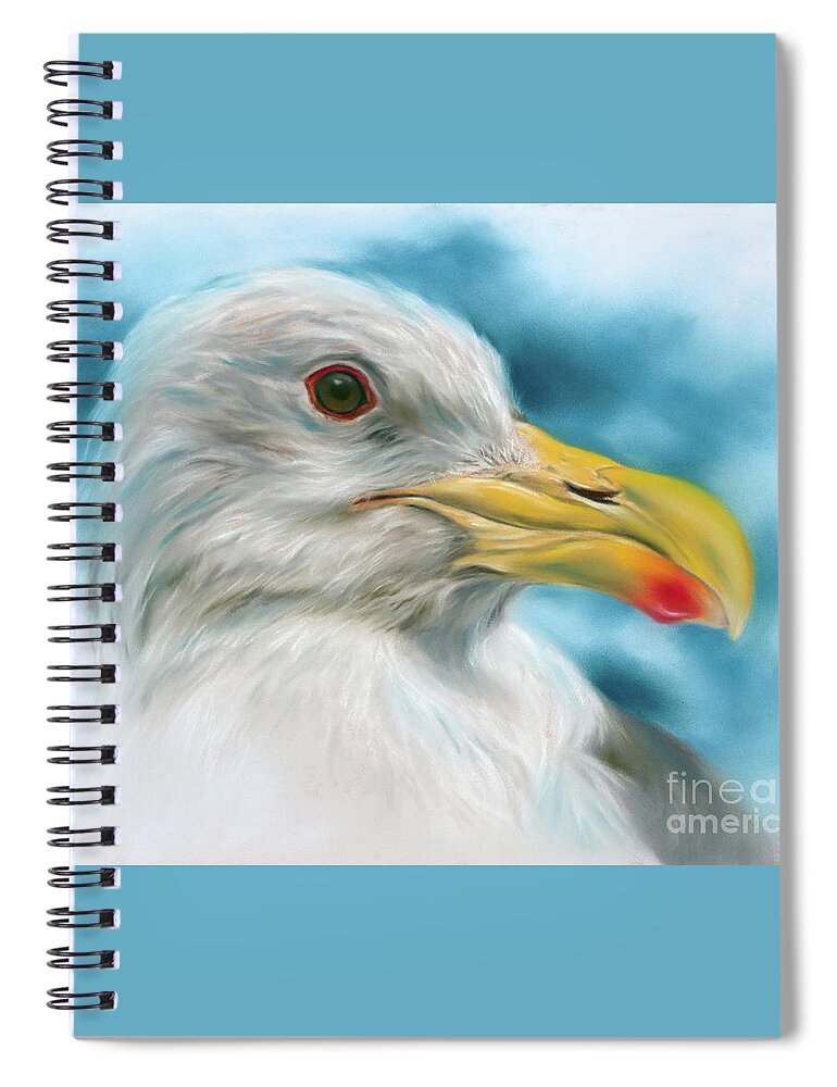 Bird Spiral Notebook featuring the painting Seagull with Red Spotted Beak by MM Anderson