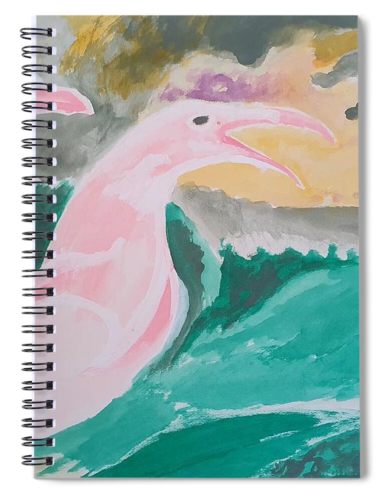 Seagulls Spiral Notebook featuring the painting Seagulls with Waves by Enrico Garff