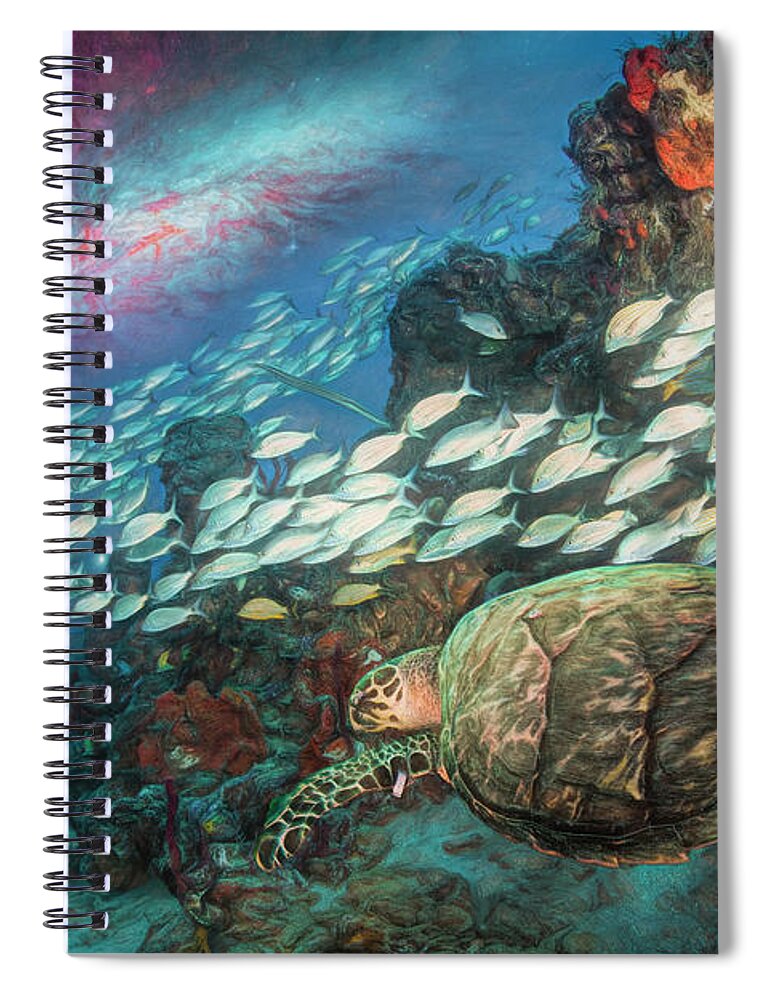 Seahorse Spiral Notebook featuring the photograph Seahorse and Turtle Painting by Debra and Dave Vanderlaan