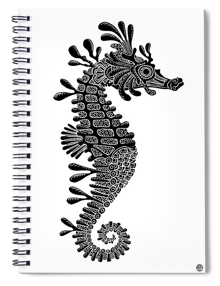Seahorse Spiral Notebook featuring the drawing Seahorse Ink 3 by Amy E Fraser